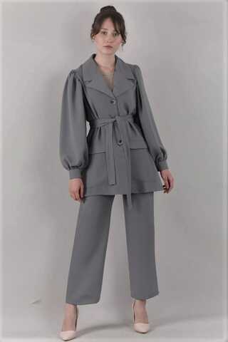 Balloon Sleeve Jacket Pants Suit Gray - 1
