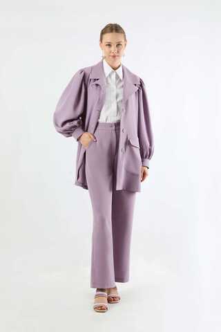 Balloon Sleeve Jacket Pants Suit Lilac - 1