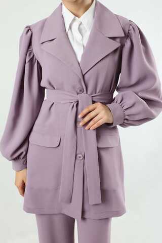 Balloon Sleeve Jacket Pants Suit Lilac - 4