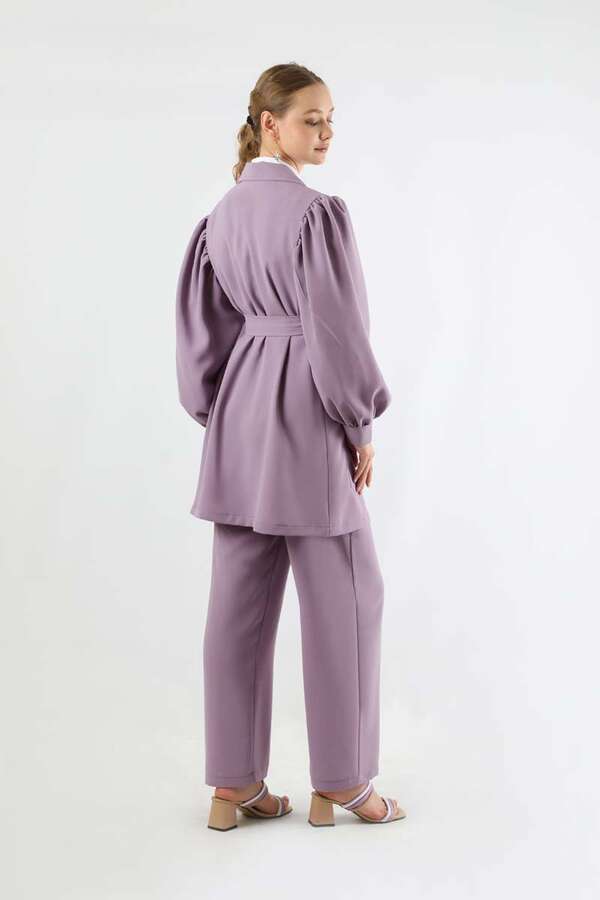Balloon Sleeve Jacket Pants Suit Lilac - 5