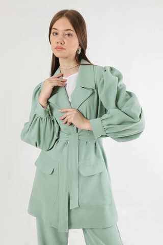 Balloon Sleeve Jacket Pants Suit Mint - 2