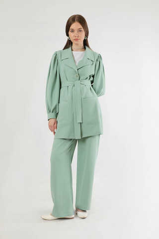 Balloon Sleeve Jacket Pants Suit Mint - 3