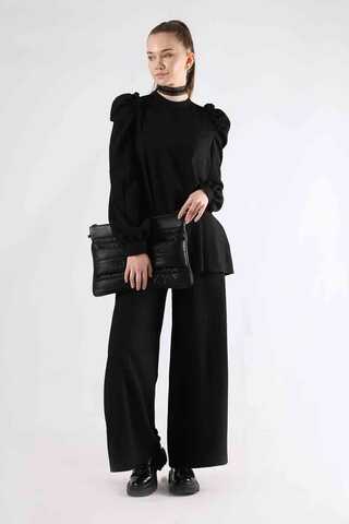 Balloon Sleeve Pants Suit Black - 3