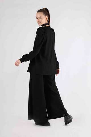 Balloon Sleeve Pants Suit Black - 5