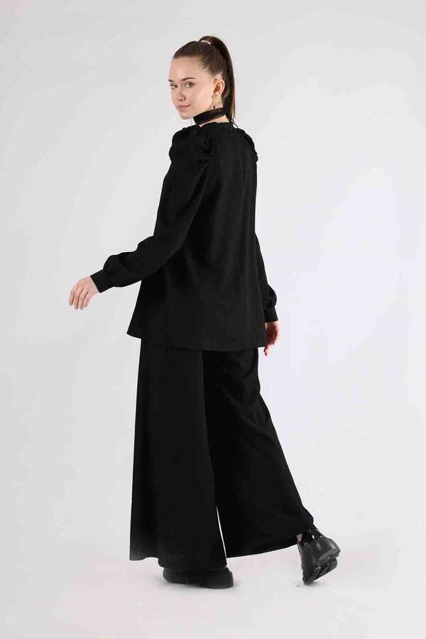 Balloon Sleeve Pants Suit Black - 5
