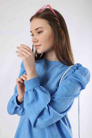 Balloon Sleeve Pants Suit Blue - 4