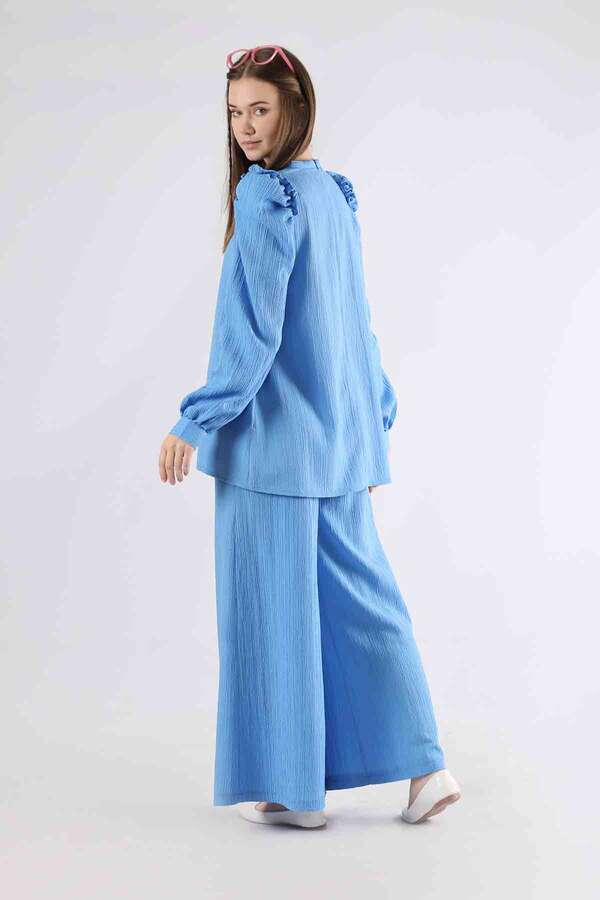 Balloon Sleeve Pants Suit Blue - 5