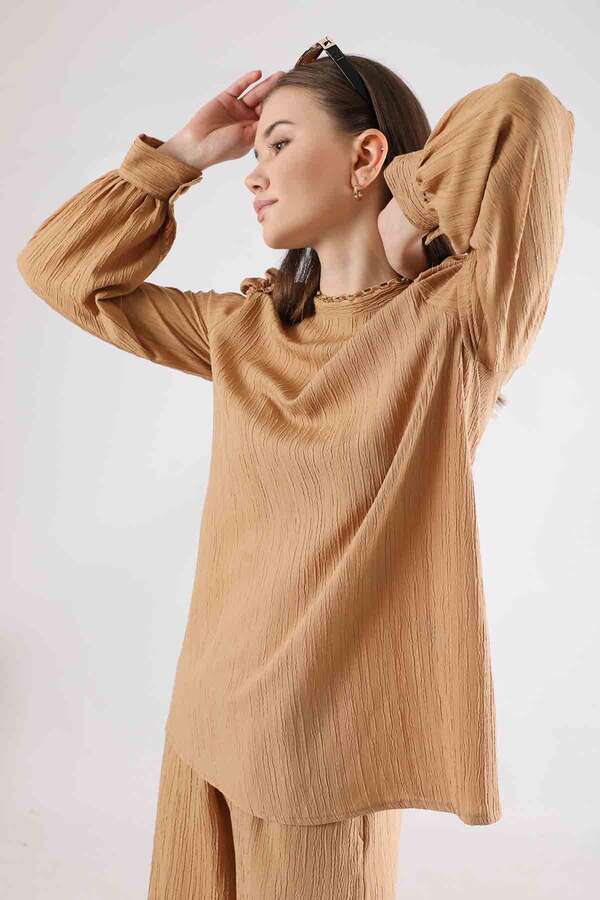 Balloon Sleeve Pants Suit Camel - 2