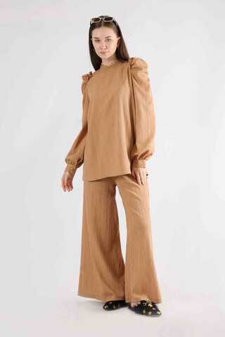 Balloon Sleeve Pants Suit Camel - 3