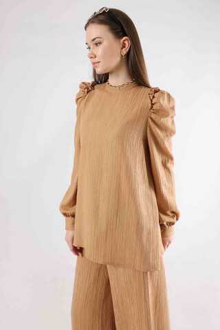Balloon Sleeve Pants Suit Camel - 4