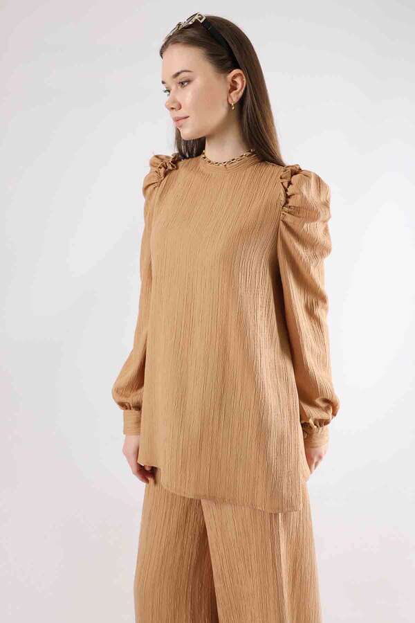 Balloon Sleeve Pants Suit Camel - 4