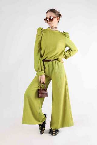Balloon Sleeve Pants Suit Oil Green - 1