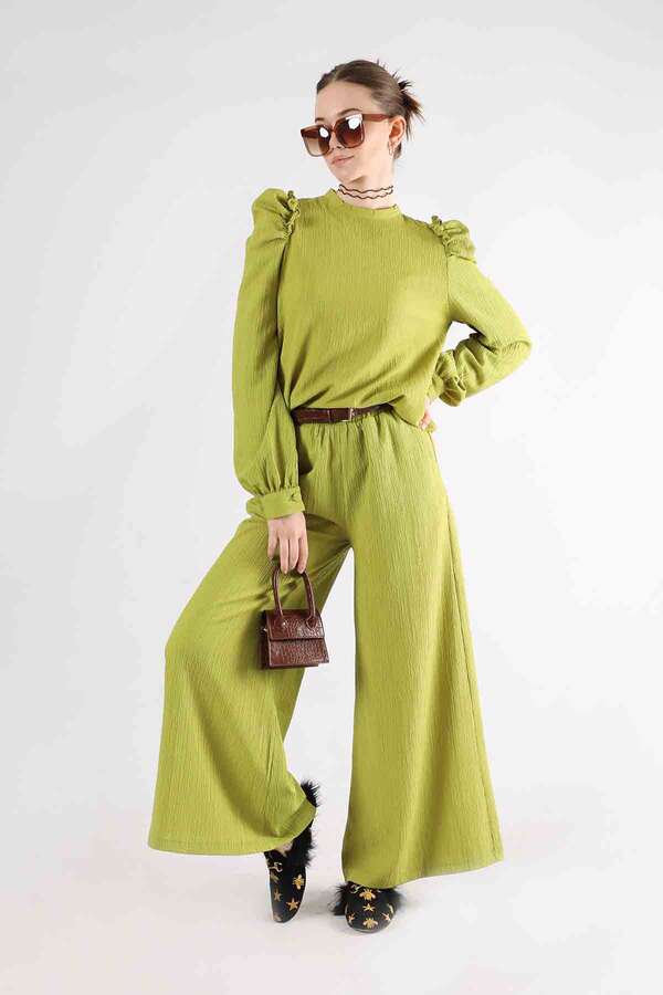 Balloon Sleeve Pants Suit Oil Green