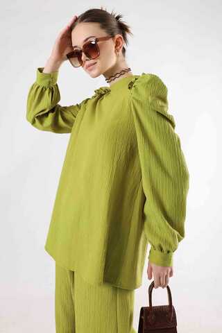 Balloon Sleeve Pants Suit Oil Green - 4