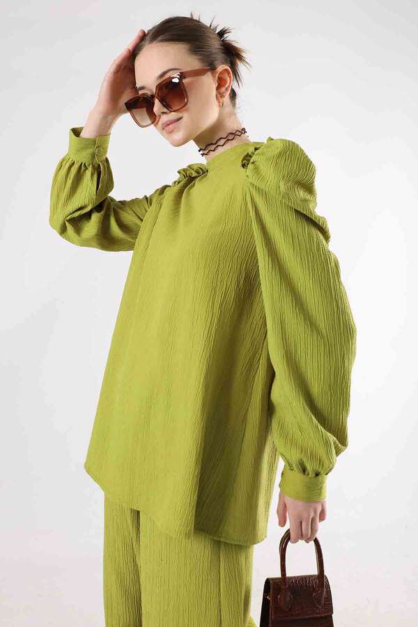 Balloon Sleeve Pants Suit Oil Green - 4