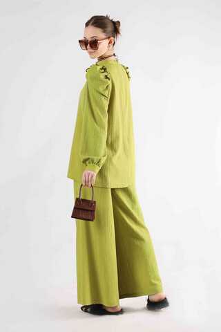 Balloon Sleeve Pants Suit Oil Green - 5