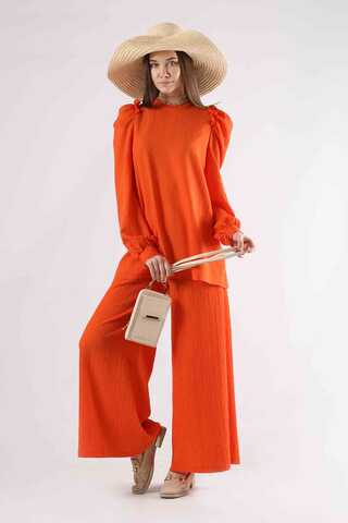 Balloon Sleeve Pants Suit Orange - 1