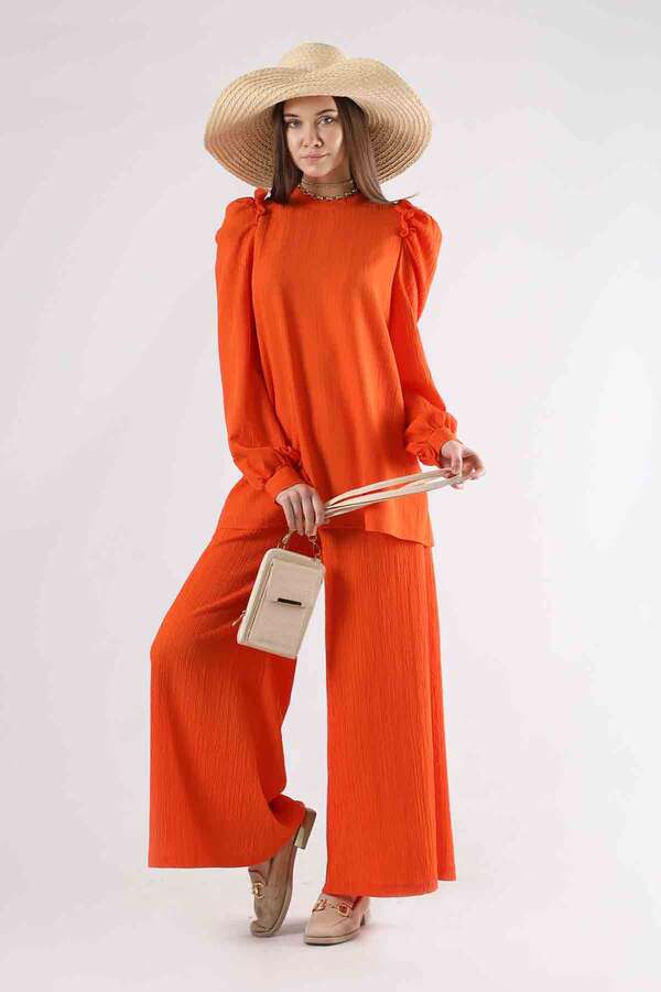 Balloon Sleeve Pants Suit Orange