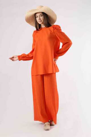 Balloon Sleeve Pants Suit Orange - 3