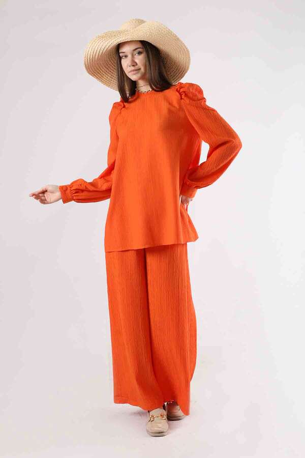 Balloon Sleeve Pants Suit Orange - 3