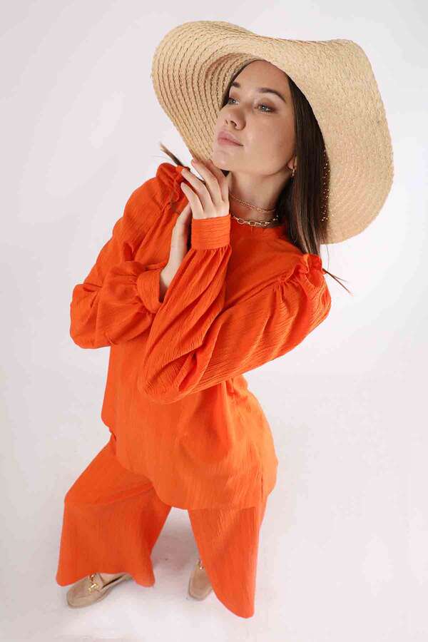 Balloon Sleeve Pants Suit Orange - 4