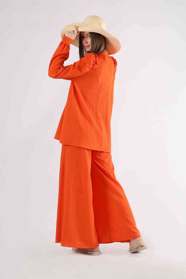 Balloon Sleeve Pants Suit Orange - 5