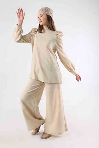 Balloon Sleeve Pants Suit Stone - 1