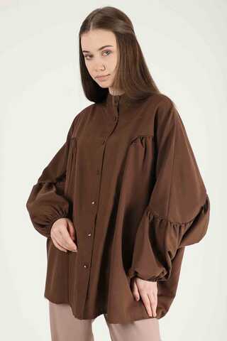 Balloon Sleeve Shirt Brown - 1