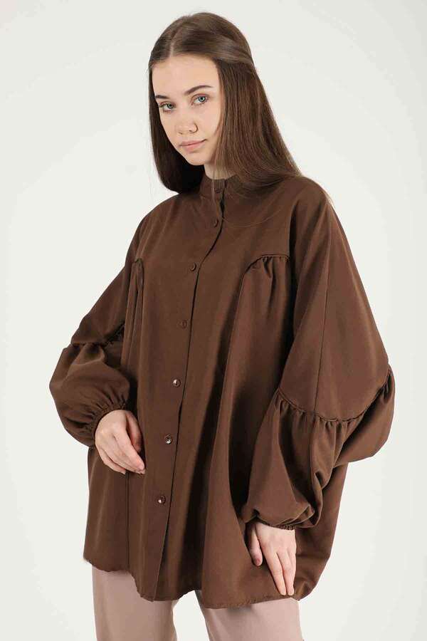 Balloon Sleeve Shirt Brown - 1