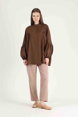Balloon Sleeve Shirt Brown - 2