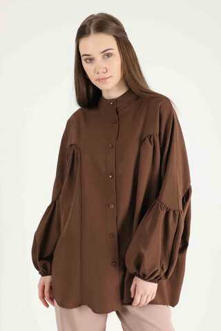 Balloon Sleeve Shirt Brown - 3