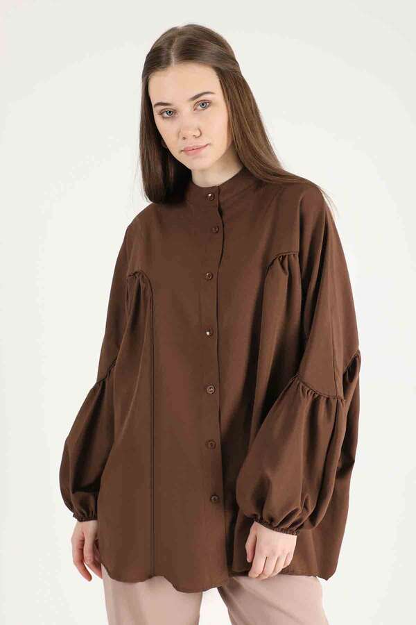 Balloon Sleeve Shirt Brown - 3