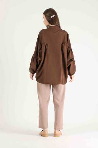 Balloon Sleeve Shirt Brown - 4
