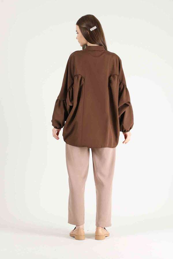 Balloon Sleeve Shirt Brown - 4