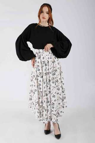 Balloon Sleeve Skirt Suit Black - 1