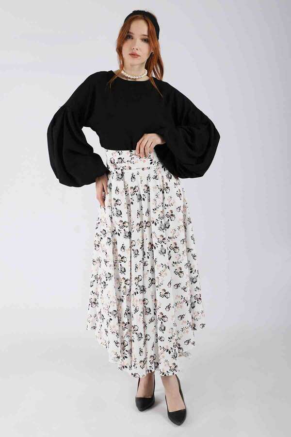 Balloon Sleeve Skirt Suit Black 