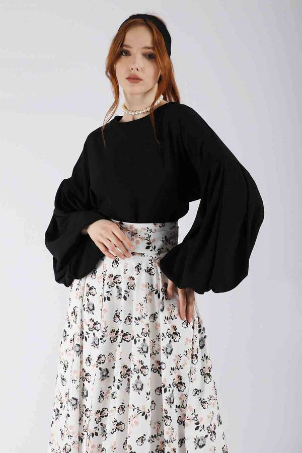 Balloon Sleeve Skirt Suit Black - 2
