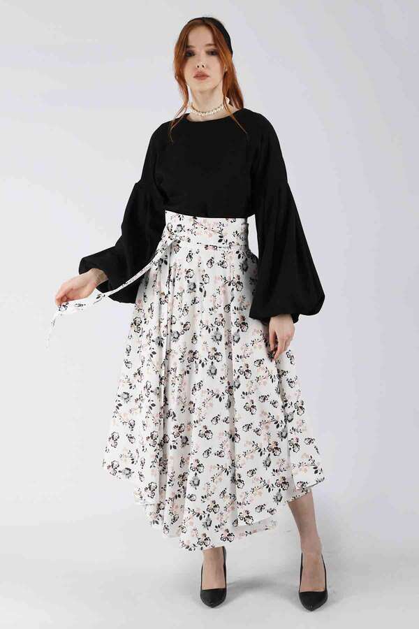 Balloon Sleeve Skirt Suit Black - 3