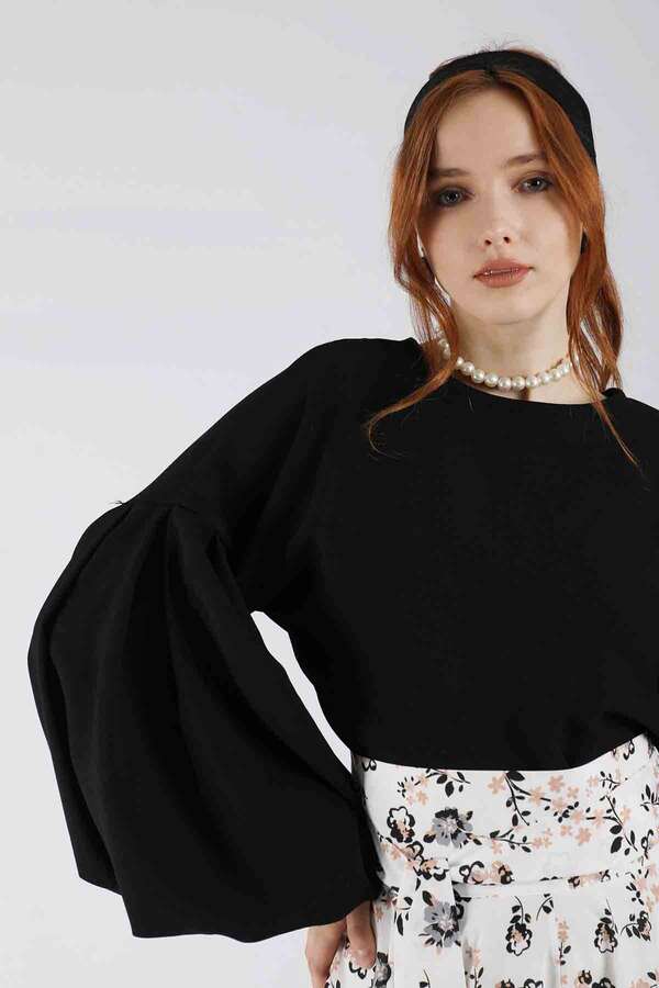 Balloon Sleeve Skirt Suit Black - 4