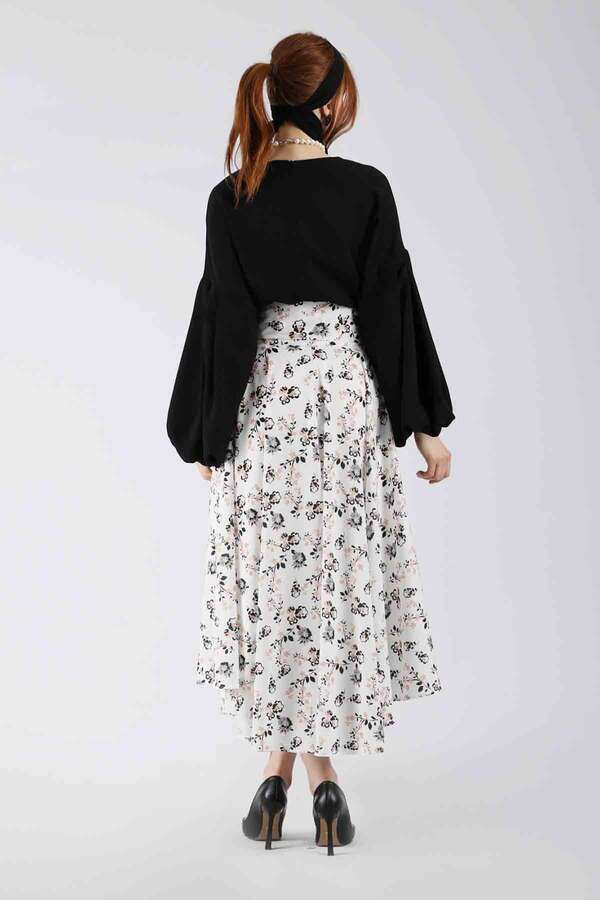 Balloon Sleeve Skirt Suit Black - 5