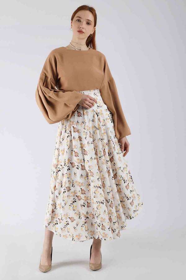 Balloon Sleeve Skirt Suit Camel 