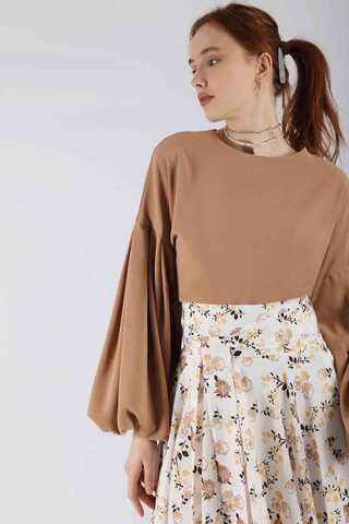 Balloon Sleeve Skirt Suit Camel - 2