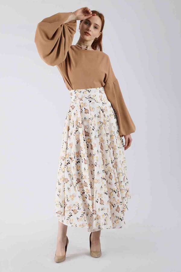 Balloon Sleeve Skirt Suit Camel - 3