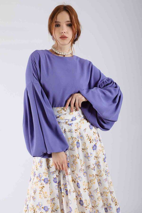 Balloon Sleeve Skirt Suit Lilac - 2