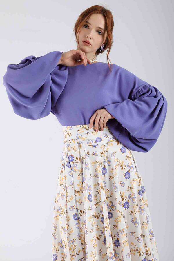 Balloon Sleeve Skirt Suit Lilac - 3
