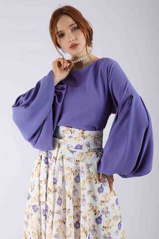 Balloon Sleeve Skirt Suit Lilac - 4