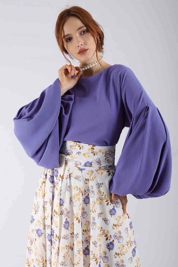 Balloon Sleeve Skirt Suit Lilac - 4