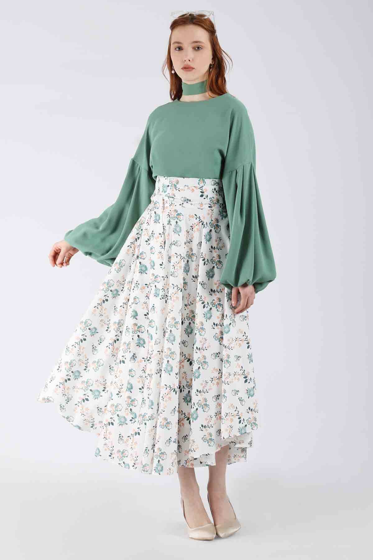 Balloon Sleeve Skirt Suit Mint