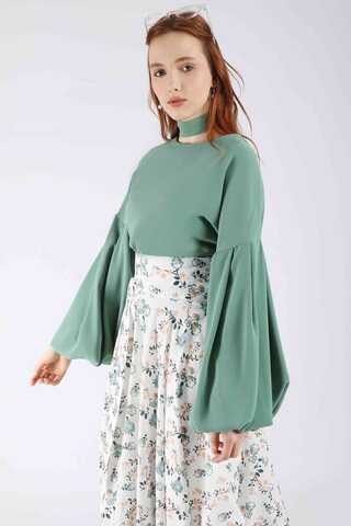 Balloon Sleeve Skirt Suit Mint - 4