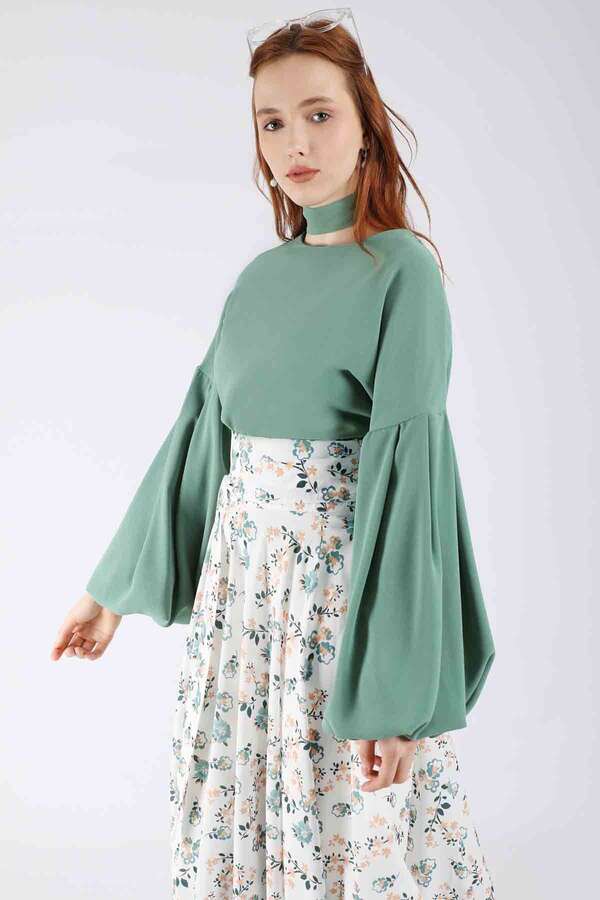 Balloon Sleeve Skirt Suit Mint - 4